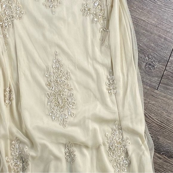 Vintage Stenay Maxi Dress 10 Cream Sheer Beaded Fairy Y2K Rayon Evening Gown - Picture 9 of 13